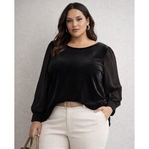 NWT J.Jill Black Velvet Blouse Womens XL Long Sleeve Business Casual‎ Elevated